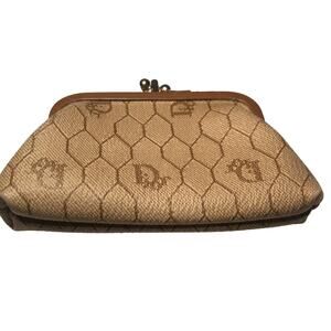 Christian Dior Rare Vintage Leather Monogram Kisslock Change Purse READ Descript